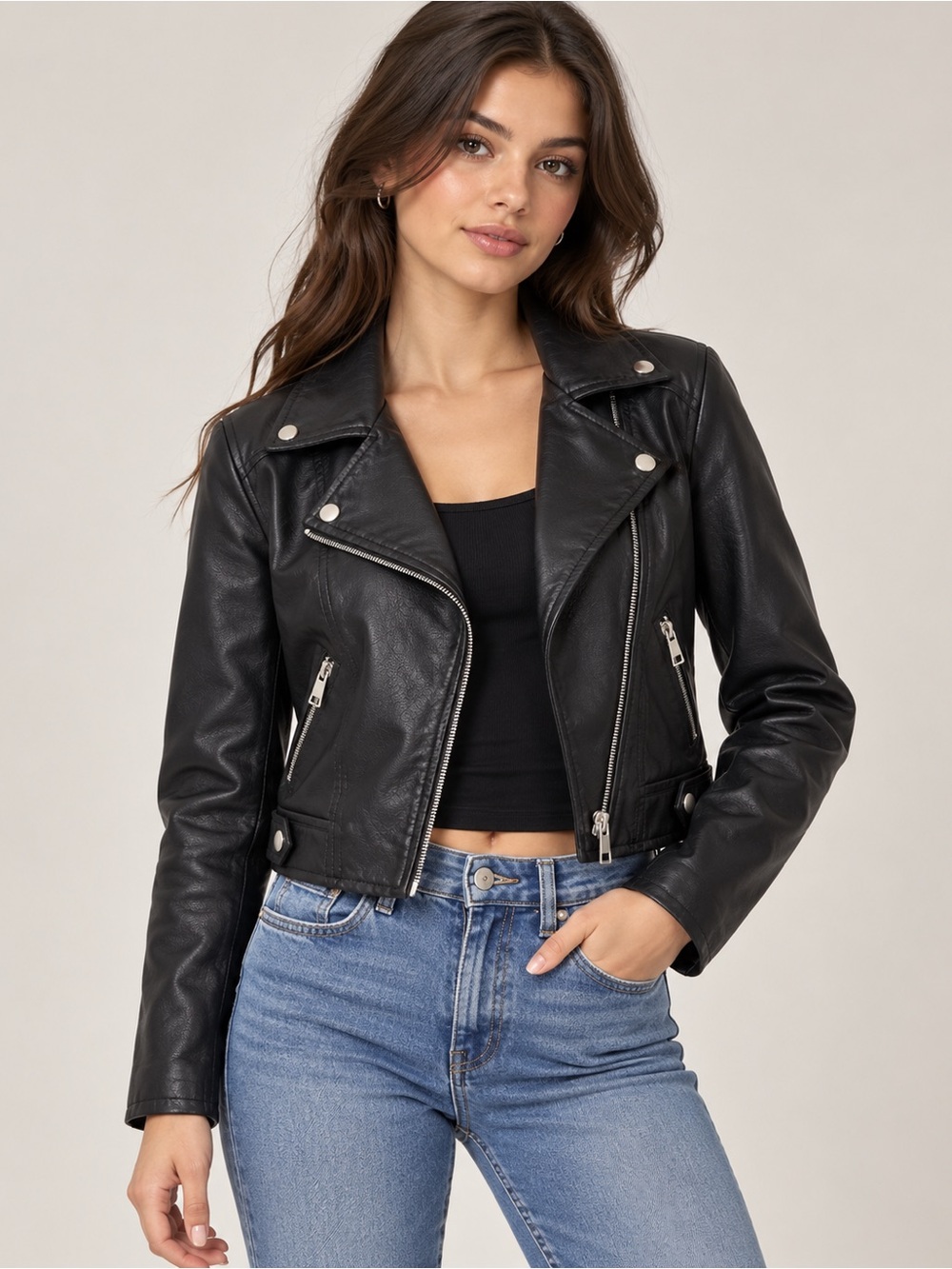 Primark Black Faux Leather Biker Jacket – US Size 2